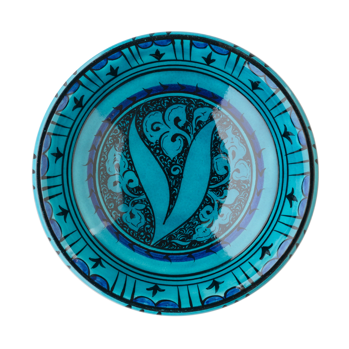 Selçuklu Yaprak Desenli Turkuaz Kase (16cm)