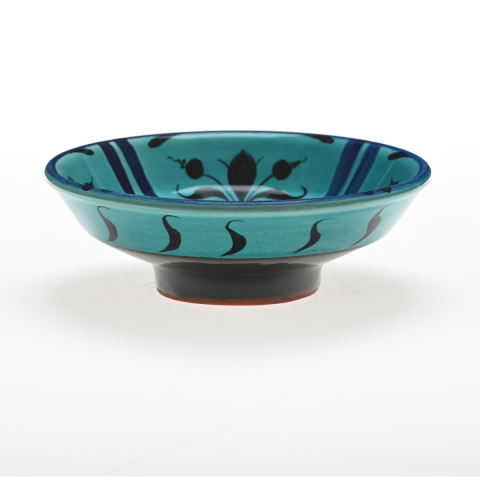 Selçuklu Stilize Yaprak Motifli Mavi Çizgili Kase (16cm)