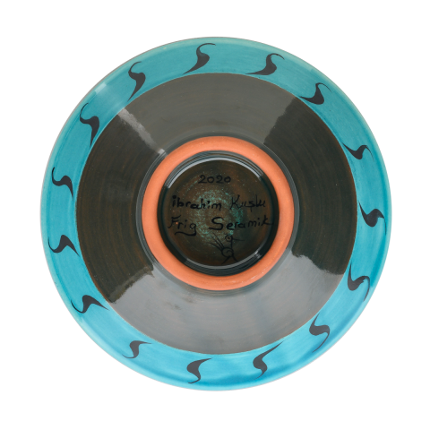 Selçuklu Stilize Yaprak Motifli Mavi Çizgili Kase (16cm)