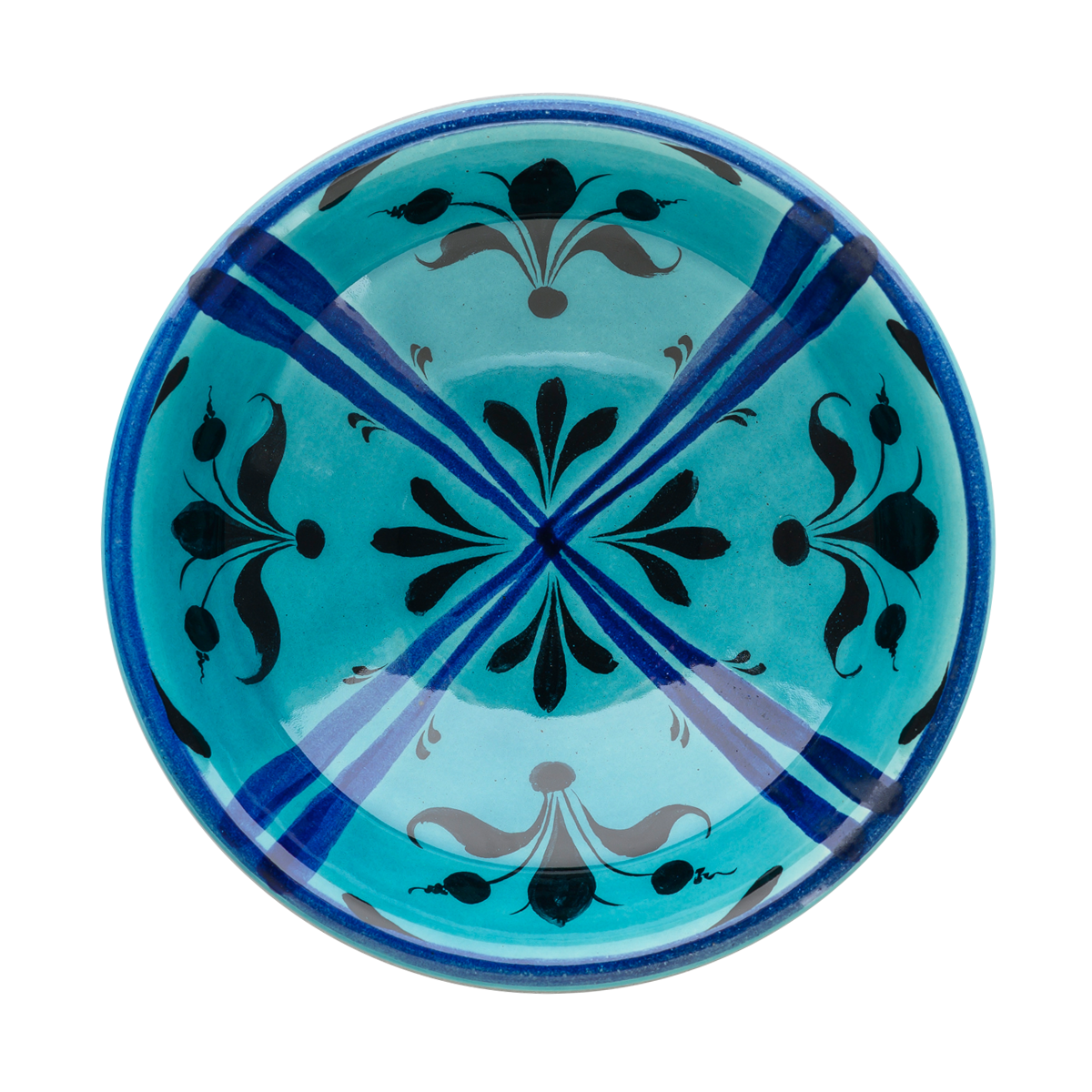 Selçuklu Stilize Yaprak Motifli Mavi Çizgili Kase (16cm)