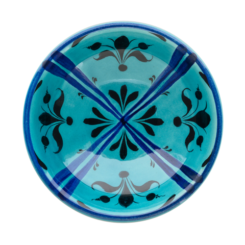 Selçuklu Stilize Yaprak Motifli Mavi Çizgili Kase (16cm)