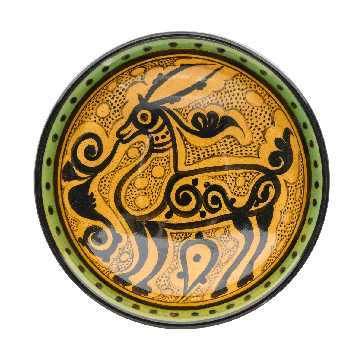 Selçuklu Stilize Geyik Motifli Sarı Kase (16cm)