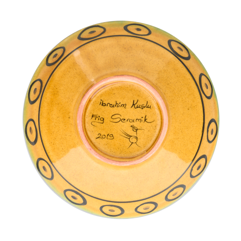 Selçuklu Stilize Geyik Motifli Sarı Kase (16cm)