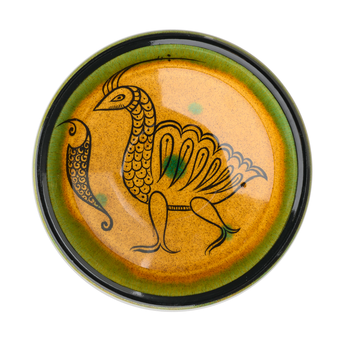 Selçuklu Stilize Kuş Motifli Sarı Kase (16cm)