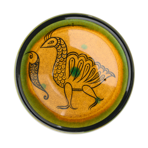 Selçuklu Stilize Kuş Motifli Sarı Kase (16cm)