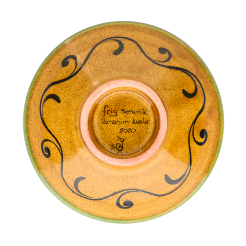 Selçuklu Stilize Kuş Motifli Sarı Kase (16cm)