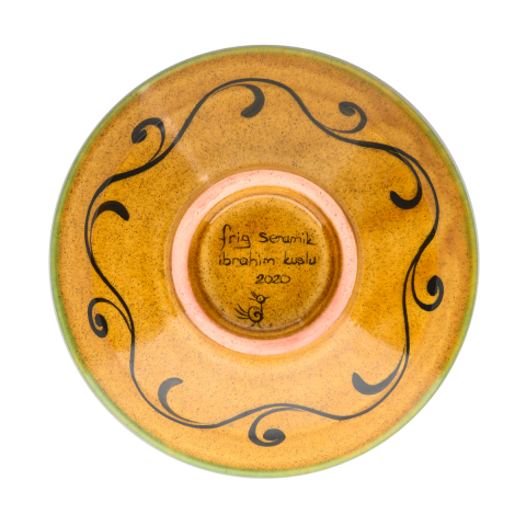 Selçuklu Stilize Kuş Motifli Sarı Kase (16cm)
