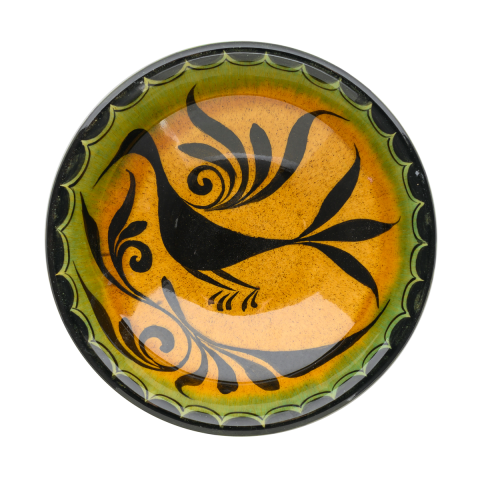 Selçuklu Stilize Kuş Desenli Sarı Kase (16cm)