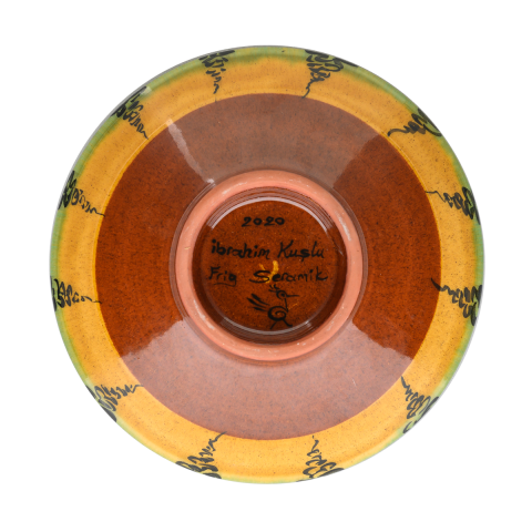 Selçuklu Stilize Kuş Desenli Sarı Kase (16cm)