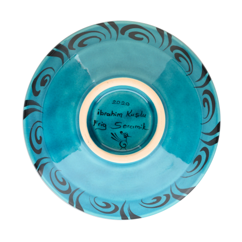 Selçuklu Stilize Kuş Desenli Turkuaz Kase (16cm)