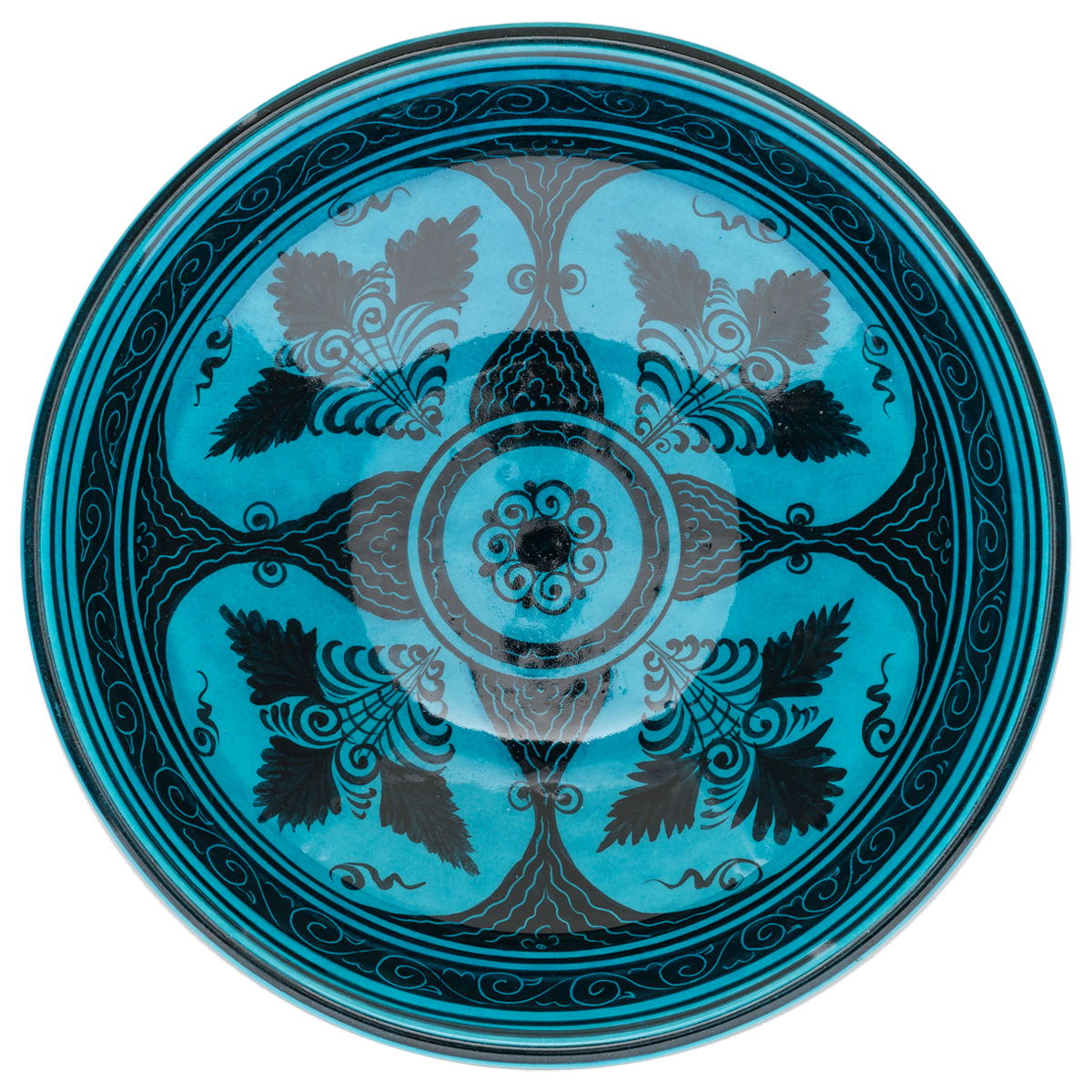 Beylikler Dönemi Stilize Bitki Motifli Turkuaz Kase (22cm)