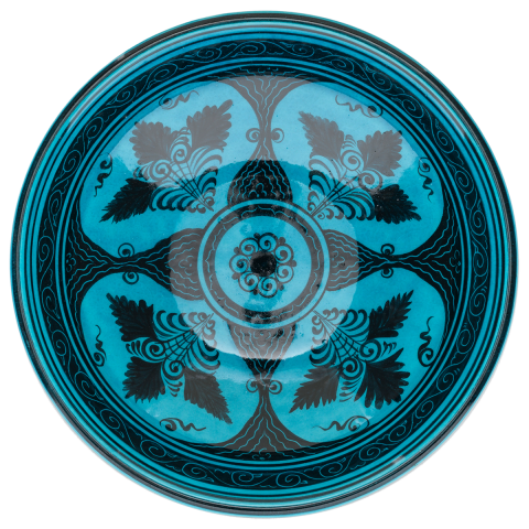 Beylikler Dönemi Stilize Bitki Motifli Turkuaz Kase (22cm)