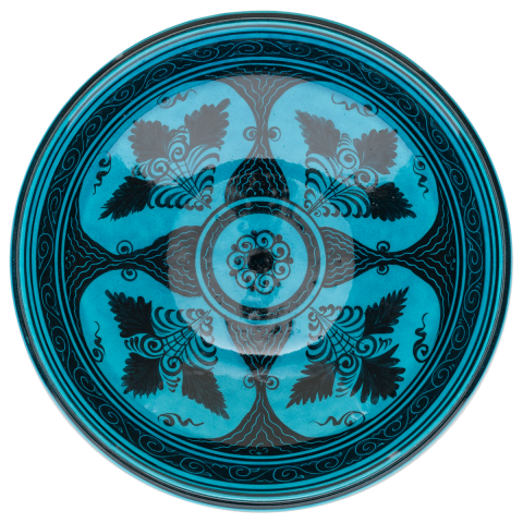 Beylikler Dönemi Stilize Bitki Motifli Turkuaz Kase (22cm)