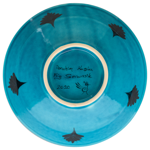 Beylikler Dönemi Stilize Bitki Motifli Turkuaz Kase (22cm)