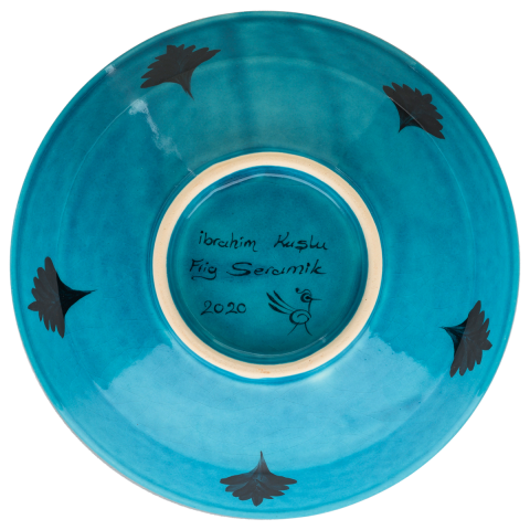 Beylikler Dönemi Stilize Bitki Motifli Turkuaz Kase (22cm)