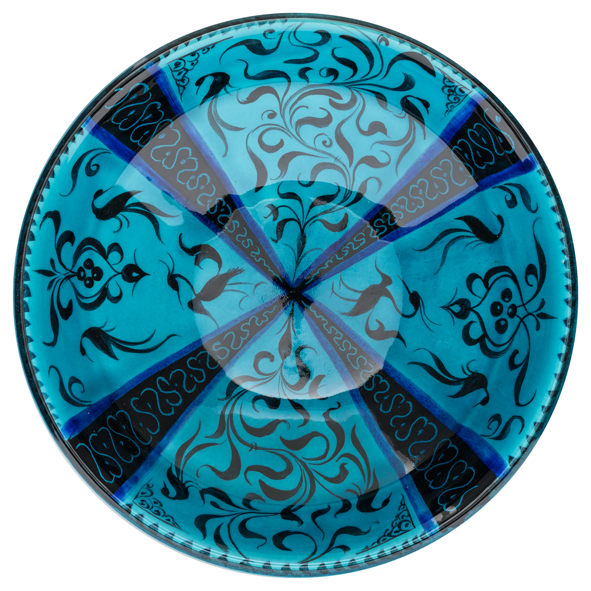 Selçuklu Stilize Kuş ve Yaprak Motifli Turkuaz Kase (22cm)