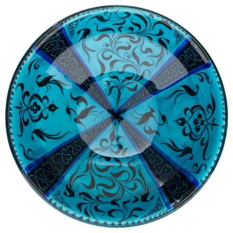 Selçuklu Stilize Kuş ve Yaprak Motifli Turkuaz Kase (22cm)