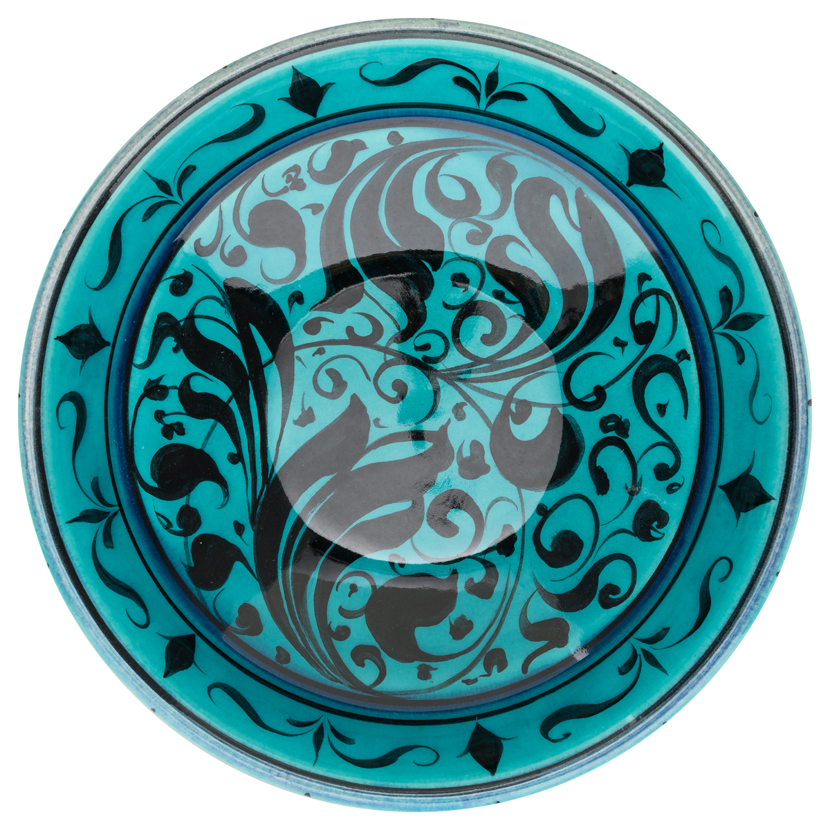 Selçuklu Stilize Yaprak Motifli Turkuaz Kase (22cm)