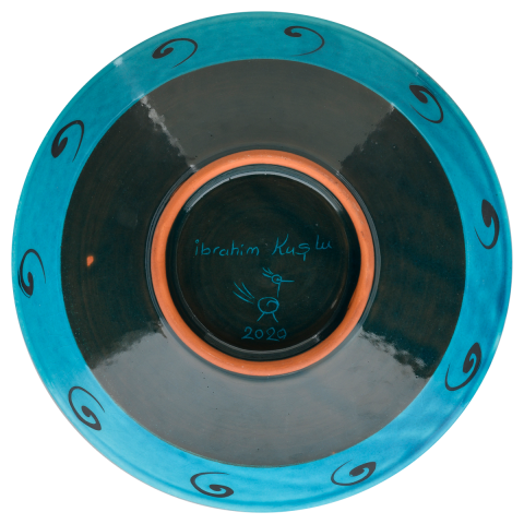 Selçuklu Stilize Çiçek ve Yaprak Motifli Turkuaz Kase (22cm)