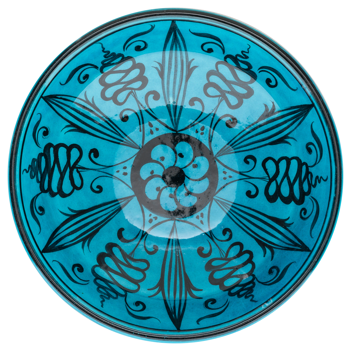 Selçuklu Stilize Çiçek ve Yaprak Motifli Turkuaz Kase (22cm)