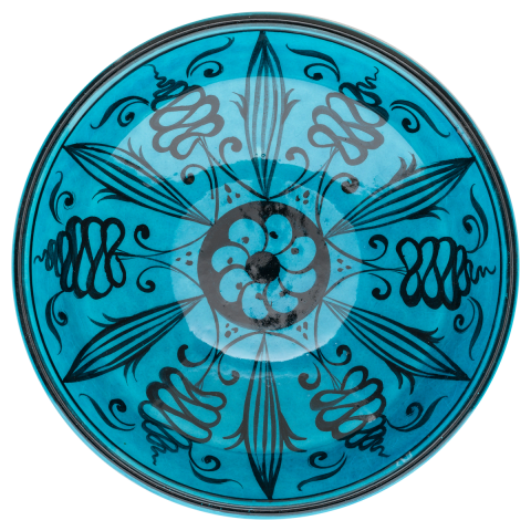 Selçuklu Stilize Çiçek ve Yaprak Motifli Turkuaz Kase (22cm)