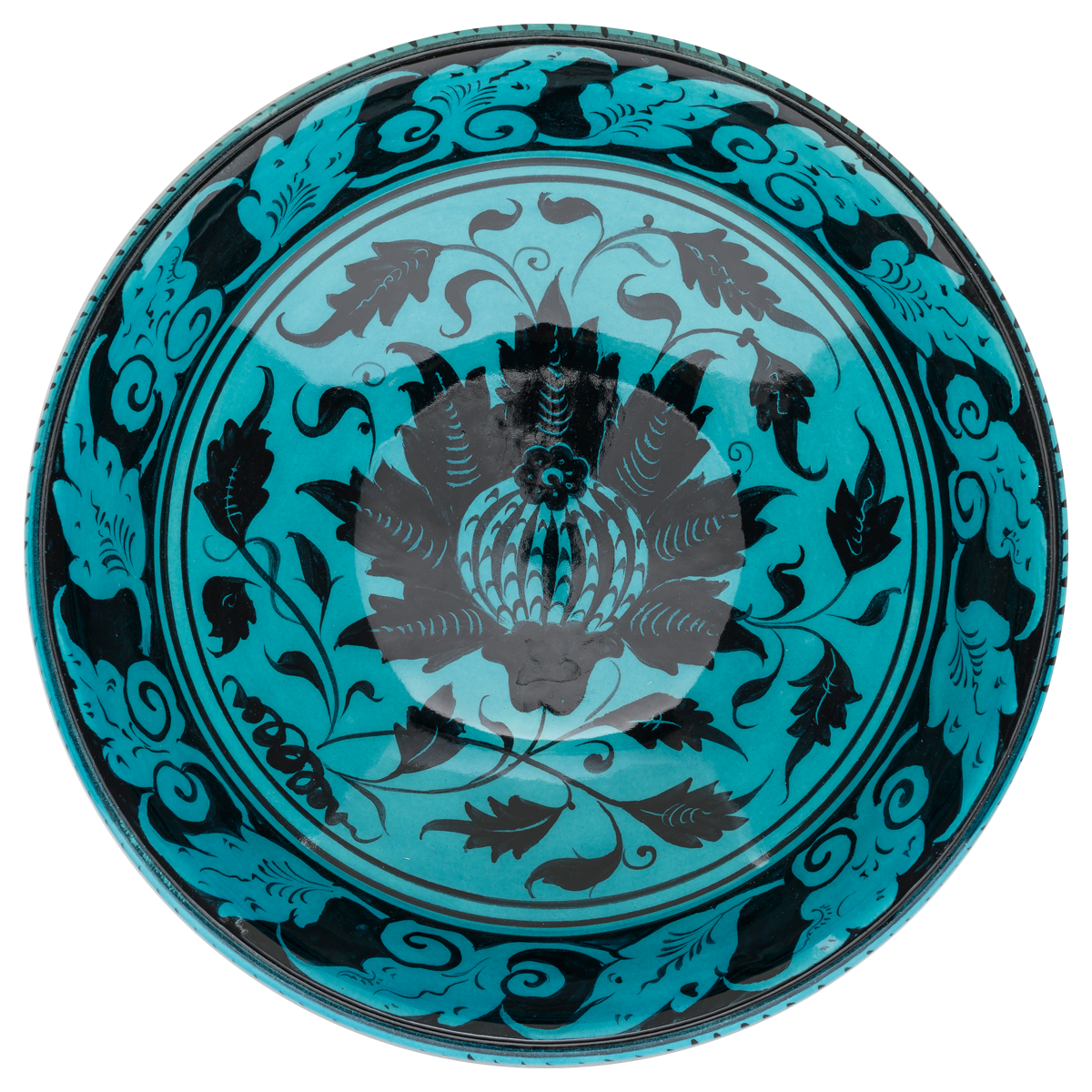 Selçuklu Stilize Yaprak Motifli Turkuaz Kase (22cm)