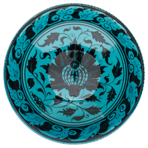 Selçuklu Stilize Yaprak Motifli Turkuaz Kase (22cm)