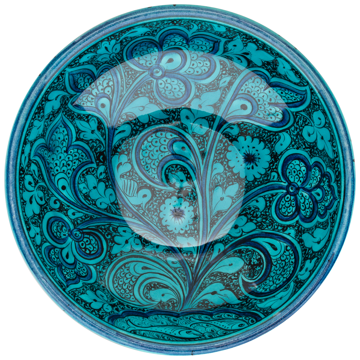Selçuklu Stilize Bitkisel Motifli Turkuaz Kase (22cm)