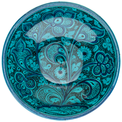 Selçuklu Stilize Bitkisel Motifli Turkuaz Kase (22cm)