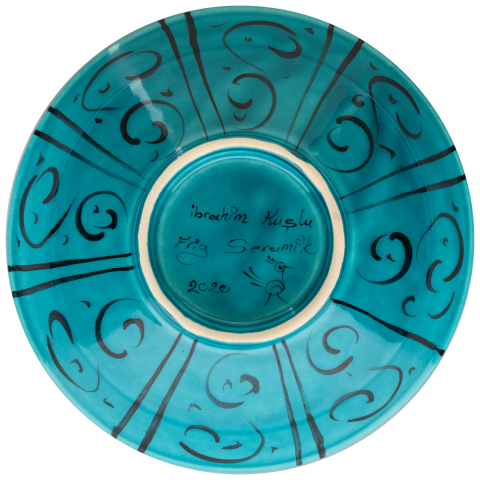 Selçuklu Stilize Bitkisel Motifli Turkuaz Kase (22cm)