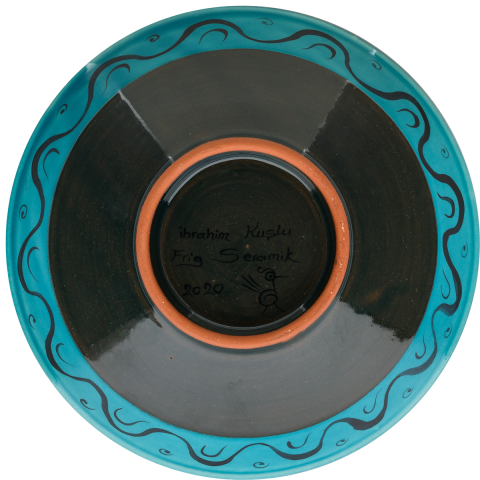 Selçuklu Çizgisel Motifli Balıklı Turkuaz Kase (22cm)