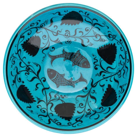 Selçuklu Stilize Balık ve Çiçek Motifli Kase (22cm)