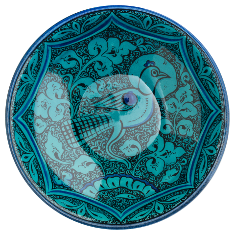 Selçuklu Bitkisel Zeminli Atmaca Kuş Desenli Kase (22)cm