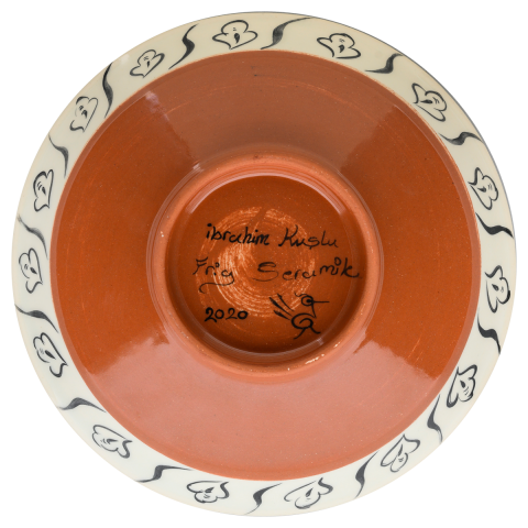 Selçuklu Bitkisel Zeminli Balıkçıl Kuş Desenli Kase (22)cm