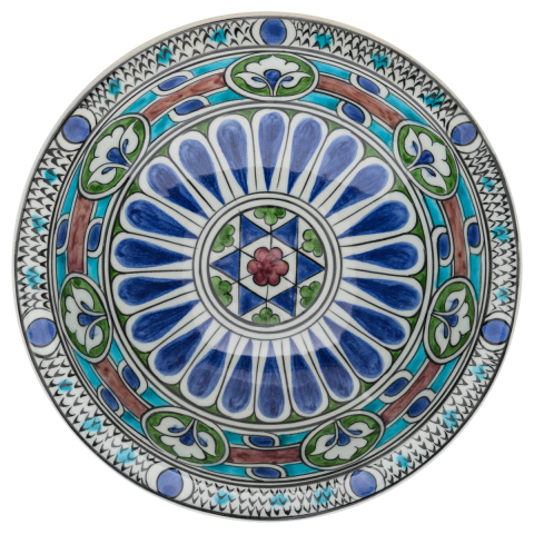 Beylikler Dönemi Lotus Çiçekli Radyal Desenli Tabak 23cm