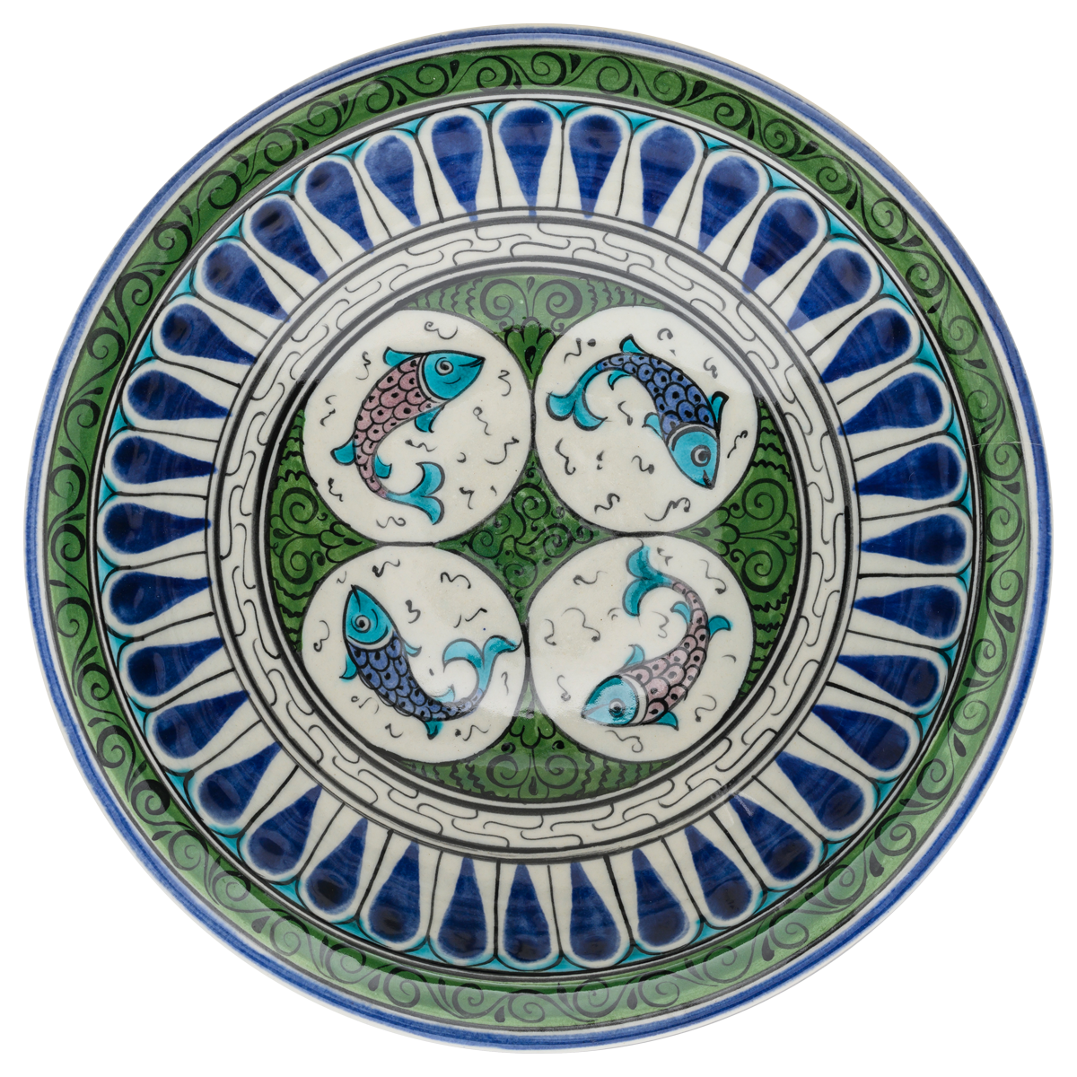 Beylikler Dönemi Radyal ve Balık Motifli Tabak 23cm