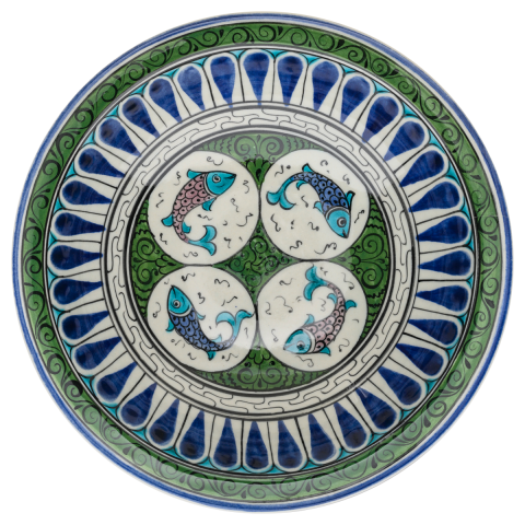 Beylikler Dönemi Radyal ve Balık Motifli Tabak 23cm