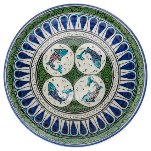 Beylikler Dönemi Radyal ve Balık Motifli Tabak 23cm