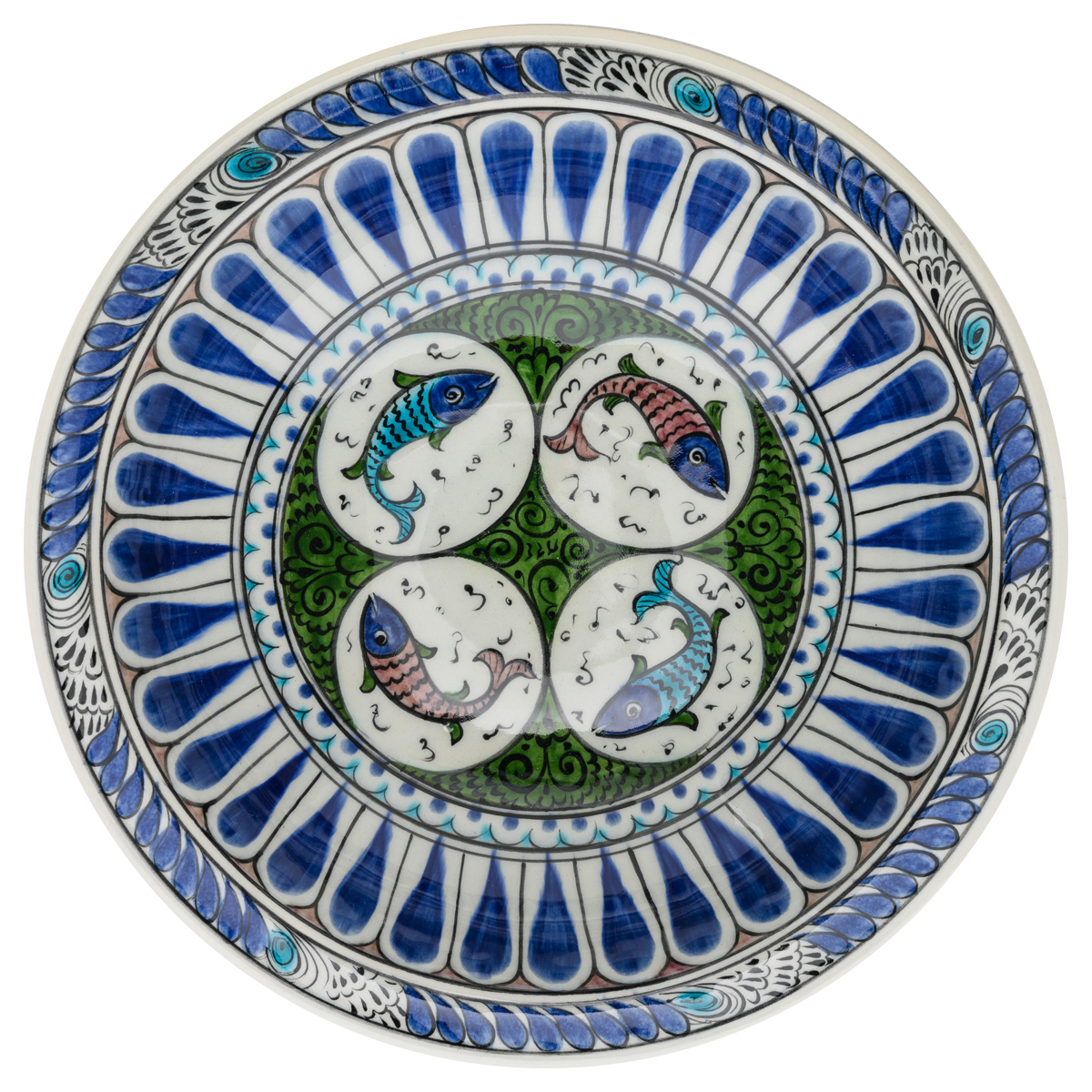 Beylikler Dönemi Radyal ve Balık Desenli Tabak 23cm