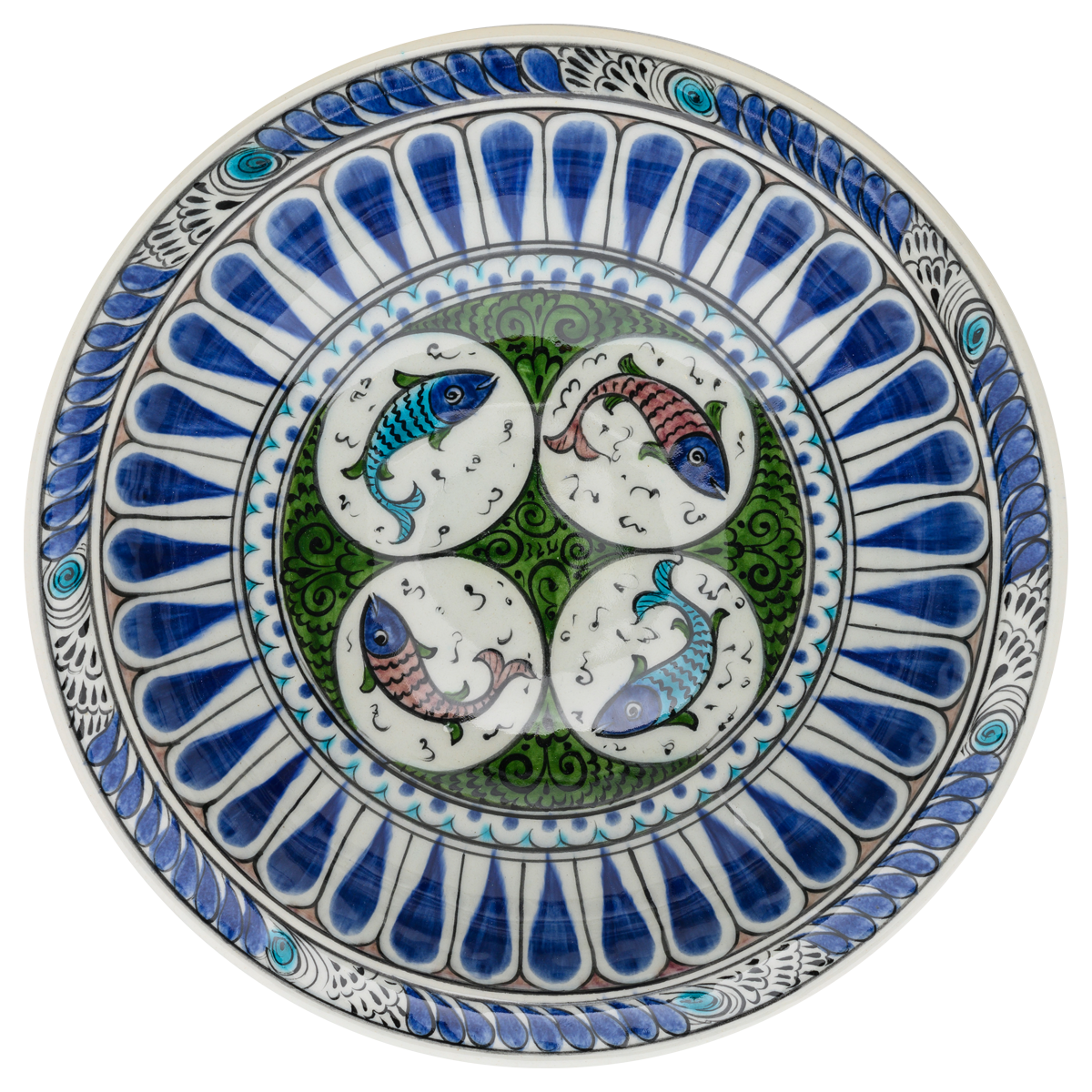 Beylikler Dönemi Radyal ve Balık Desenli Tabak 23cm
