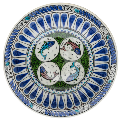 Beylikler Dönemi Radyal ve Balık Desenli Tabak 23cm