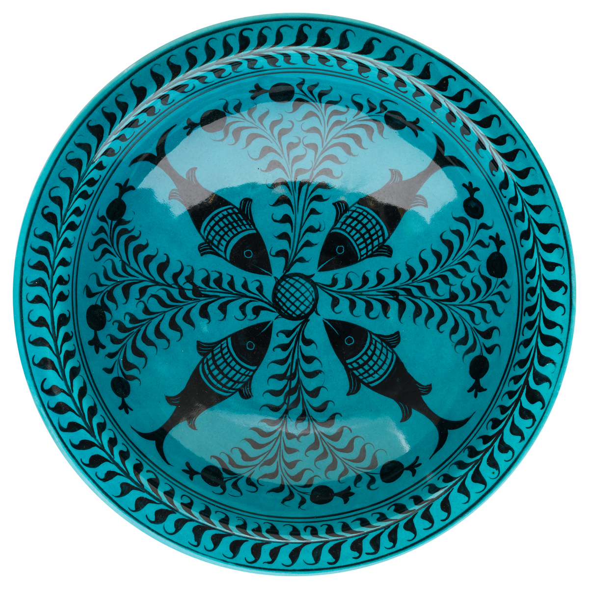 Selçuklu Balık ve Nar Desenli Çukur Tabak 23cm