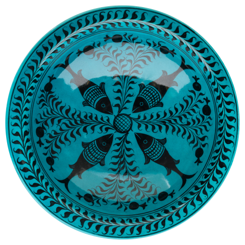 Selçuklu Balık ve Nar Desenli Çukur Tabak 23cm