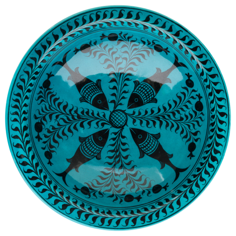 Selçuklu Balık ve Nar Desenli Çukur Tabak 23cm