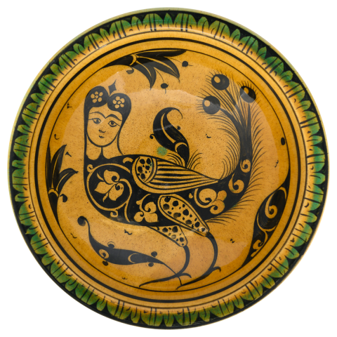 Selçuklu Harpy Figürlü Sarı Çukur Tabak (23cm)