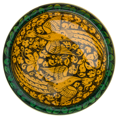 Selçuklu Çicek ve Yaprak Zeminli Tavus Kuşlu Tabak 23cm
