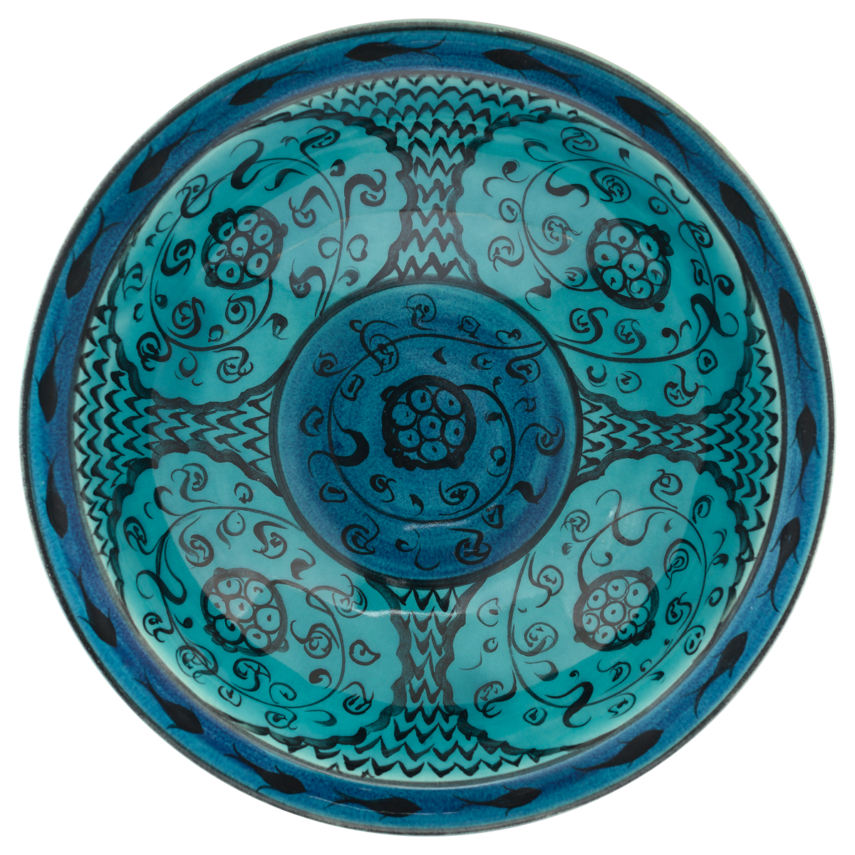 Selçuklu Bereket Tasvirli ve Nar Desenli Turkuaz Tabak 23cm