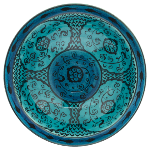 Selçuklu Bereket Tasvirli ve Nar Desenli Turkuaz Tabak 23cm