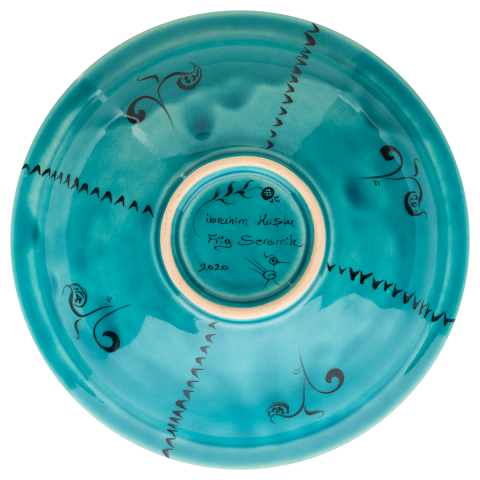 Selçuklu Bereket Tasvirli ve Nar Desenli Turkuaz Tabak 23cm