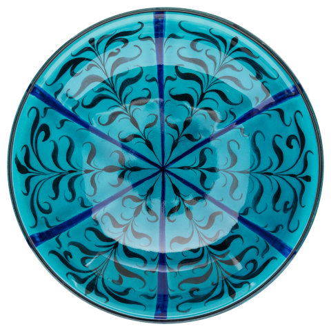 Selçuklu Radyal Bitkisel Motifli Turkuaz Ayaklı Tabak 23cm